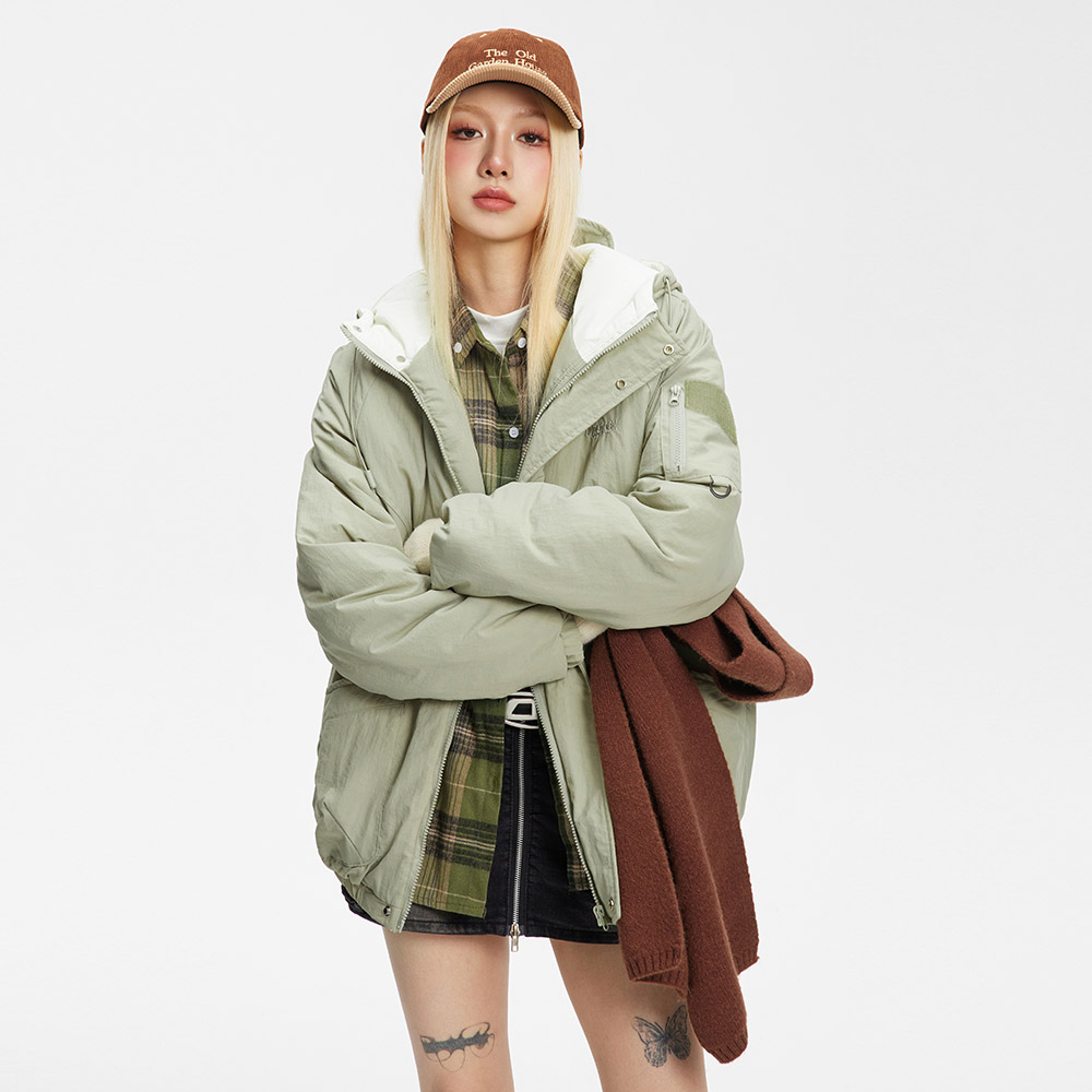 2025冬款连帽棉衣棉服豆绿M913