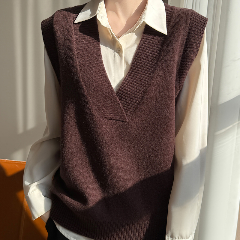 纯100羊毛衫针织马甲女款2025新款V领无袖毛衣背心YC033