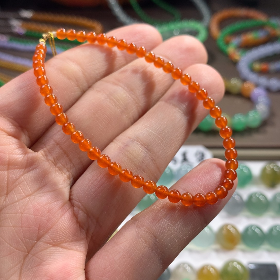 翡翠未镶嵌手链万内性价比满色天然冰种枫叶红小米 卡3.5