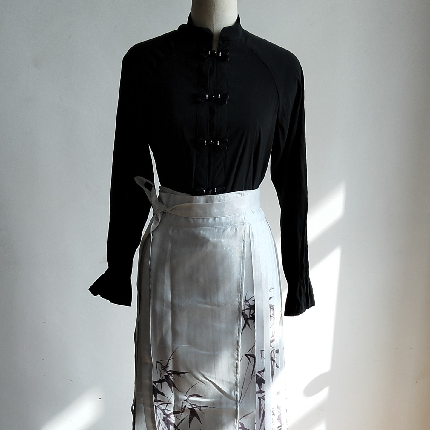 卉复古立领秋季衬衫汉服黑色长袖衬衣日常气质中国风