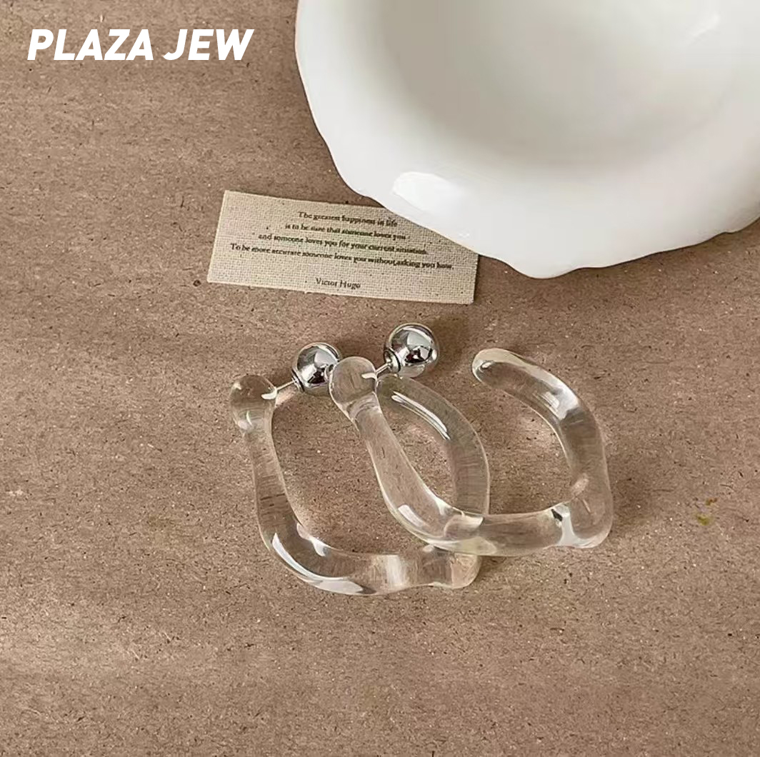 非金属仿水晶耳饰 YZ273909 EM 透明曲线未来感白令耳钉