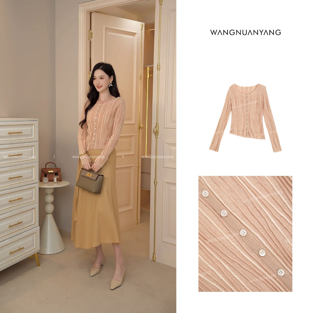 【WNY】流动美学｜设计感谷波流动织法收腰斜摆开衫小衫两穿针织衫