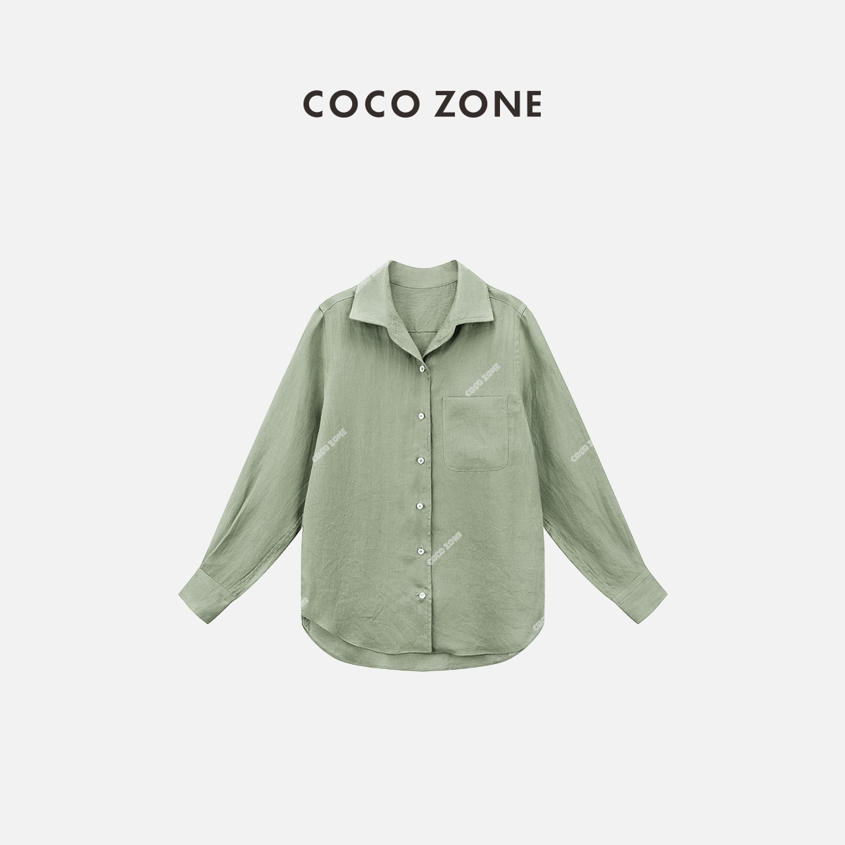 COCO ZONE 刘一一"随手衬衫"100亚麻单排扣翻领显瘦衬衫 CC1B0953