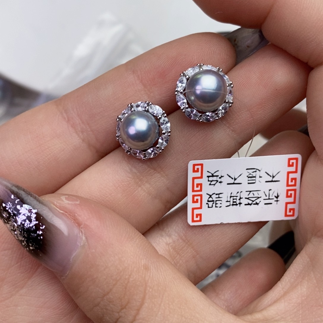 海水珍珠耳饰银S925镶嵌