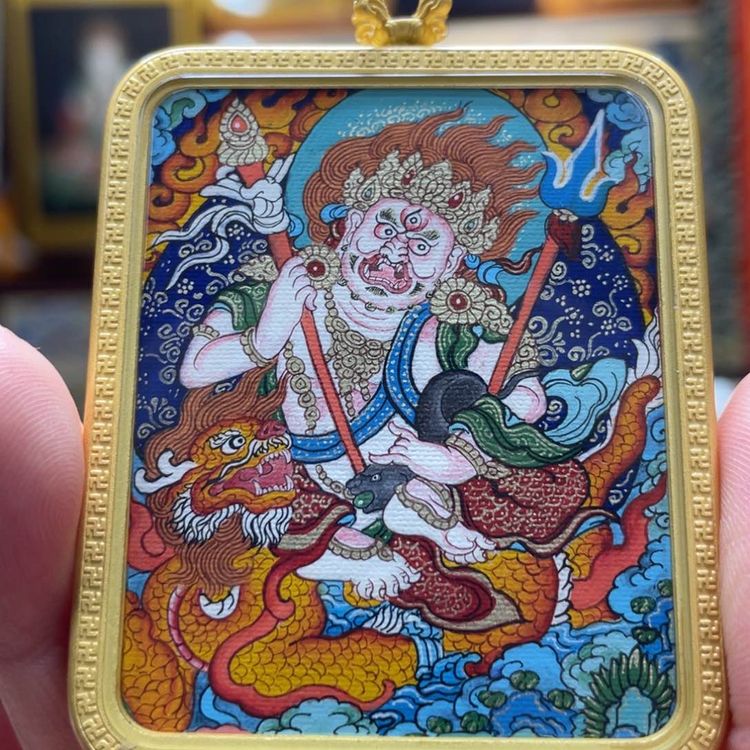 吊坠云*时热贡纯手绘唐卡白财神