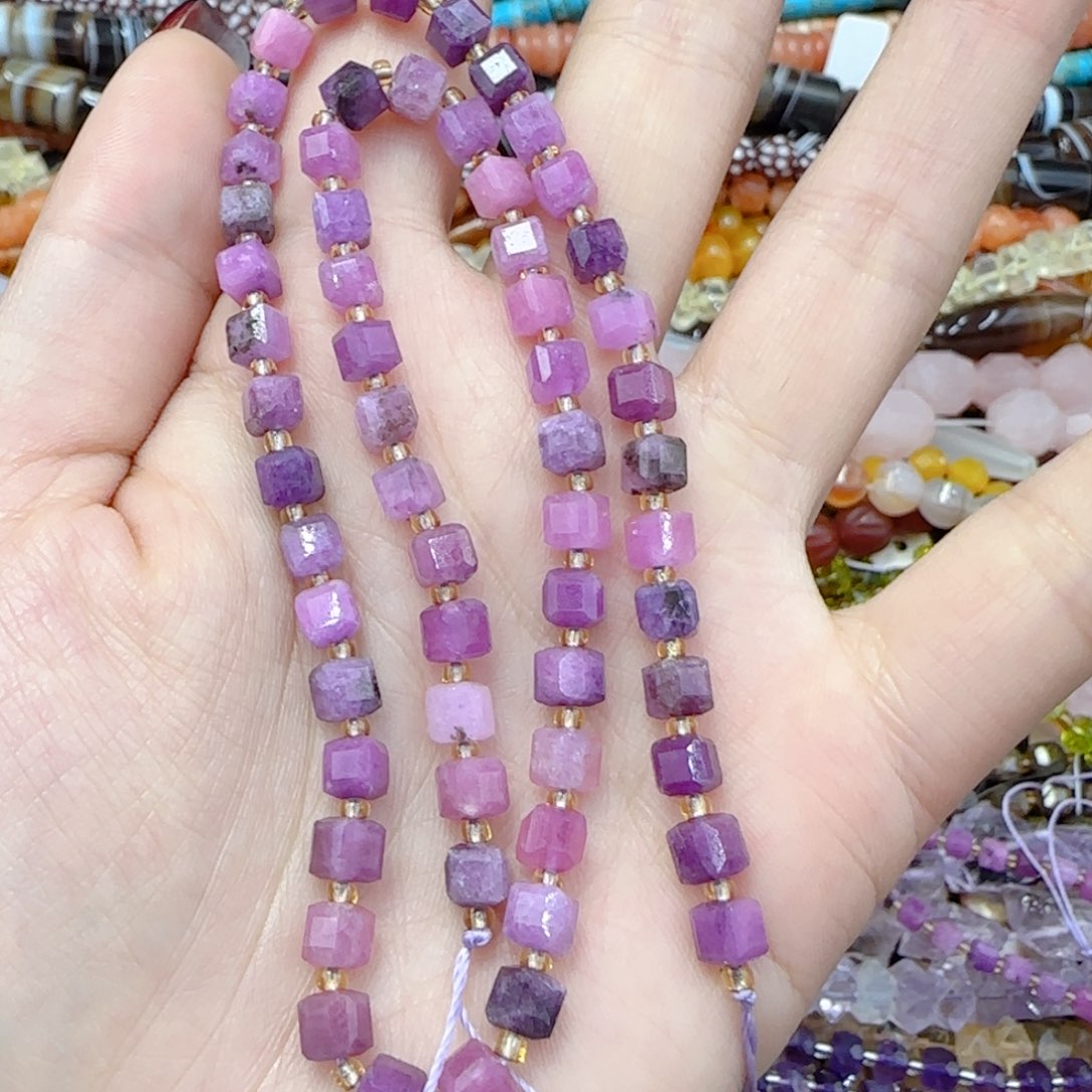 玛瑙/玉髓珠宝半成品未镶嵌紫龙晶切面方糖一条卡5