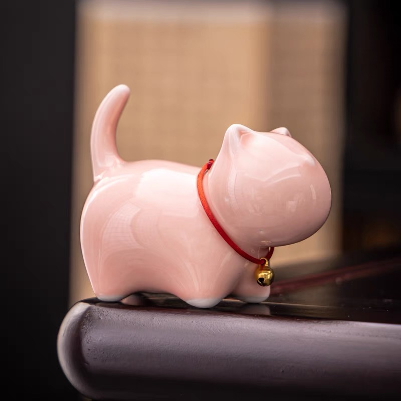 B958-陶瓷粉色小猫茶宠YH