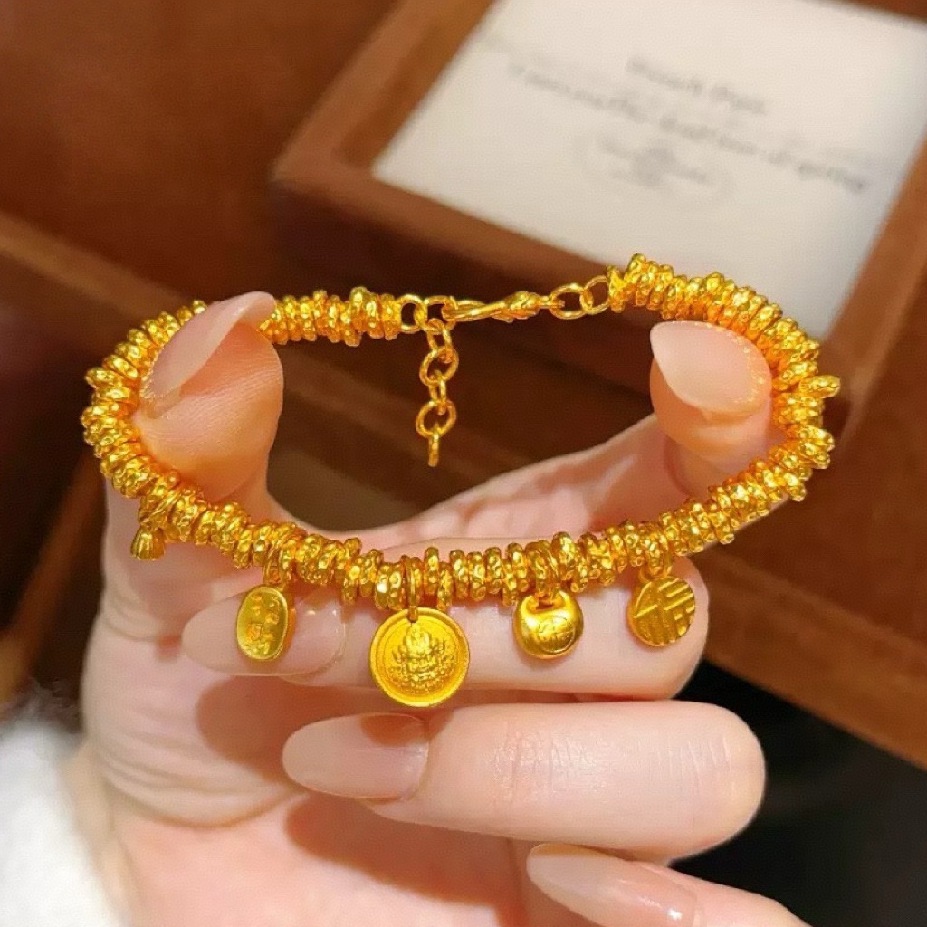 HJ精工轻奢小众高级复古黄财神盘缠新中式经时尚百搭手链礼物