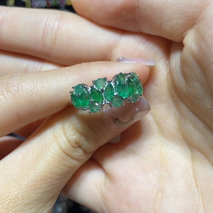 祖母绿戒指银S925镶嵌