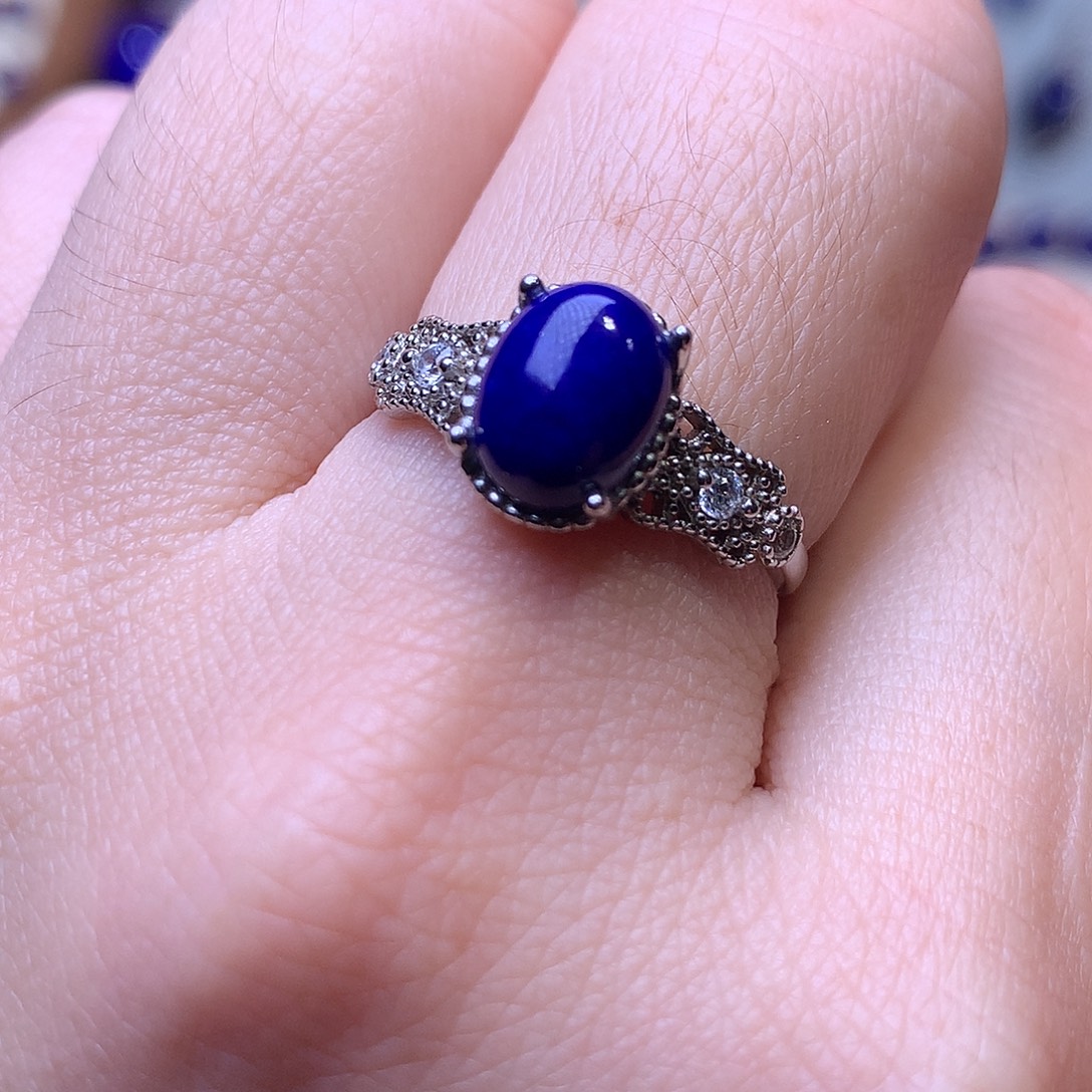 青金石银S925镶嵌戒指