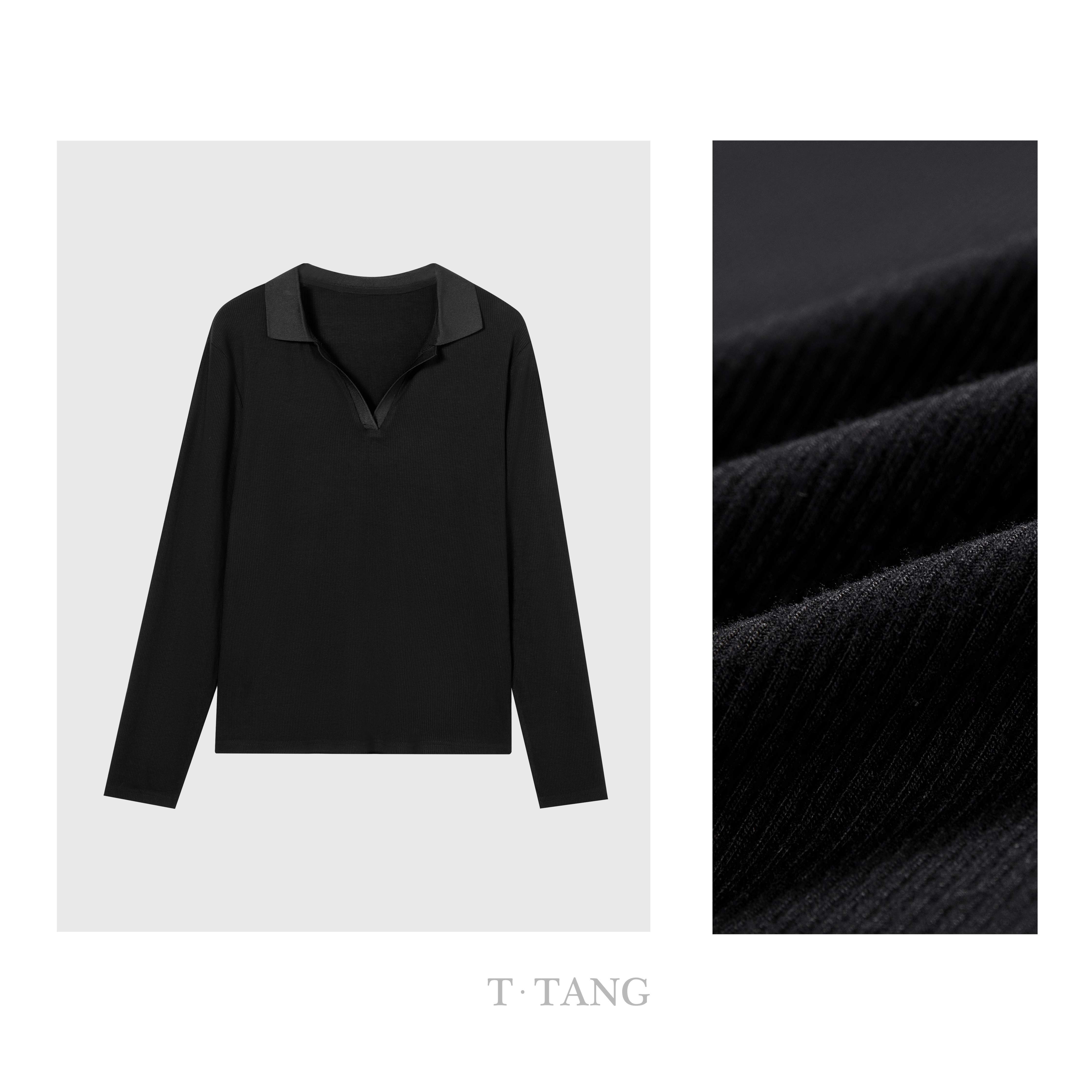 FL秋季260g法国精品螺纹棉韩版气质POLO衫V领长袖修身T恤【7233】55