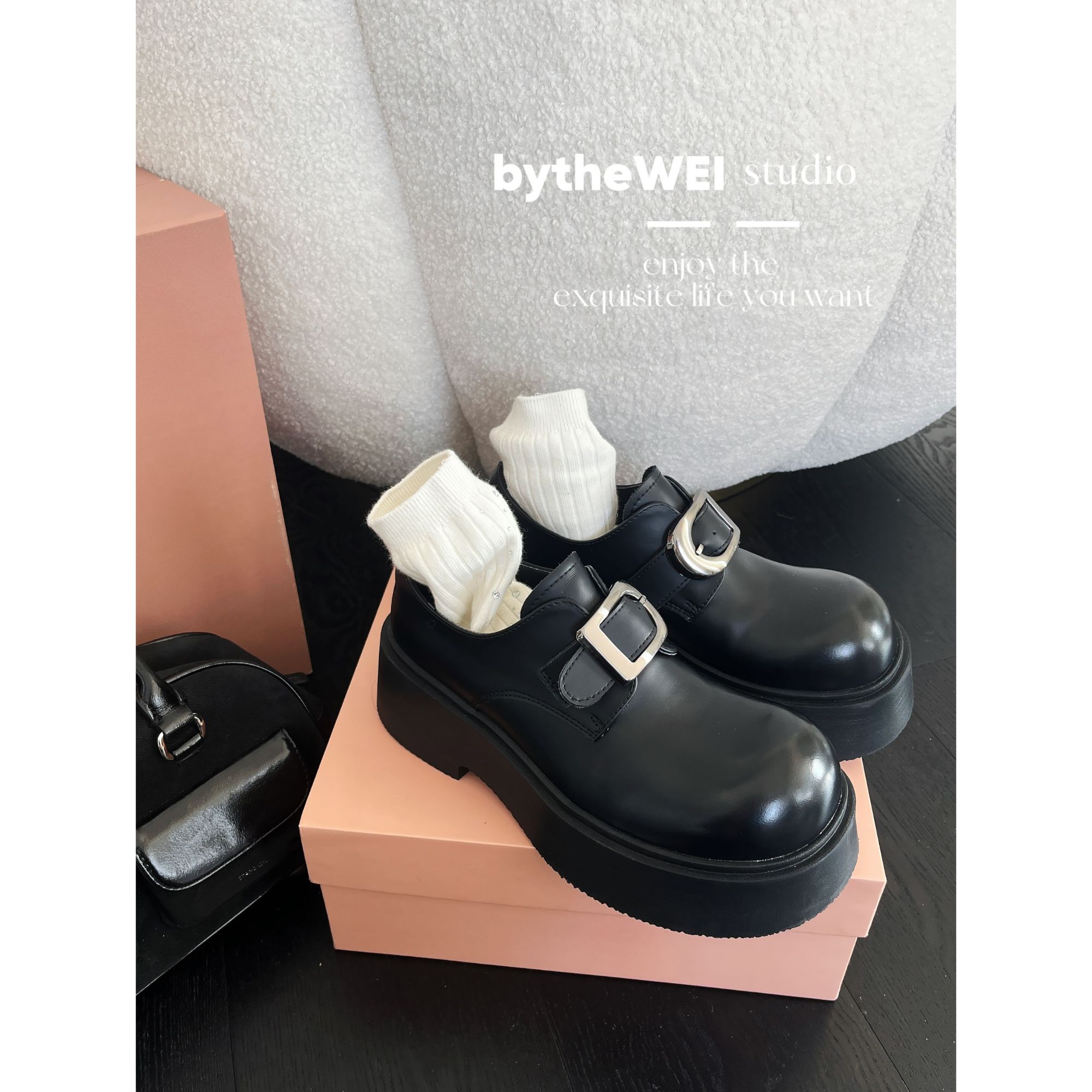 bytheWEI【爱乐之城】2025春季新款真皮魔术贴搭扣乐福鞋女小皮鞋
