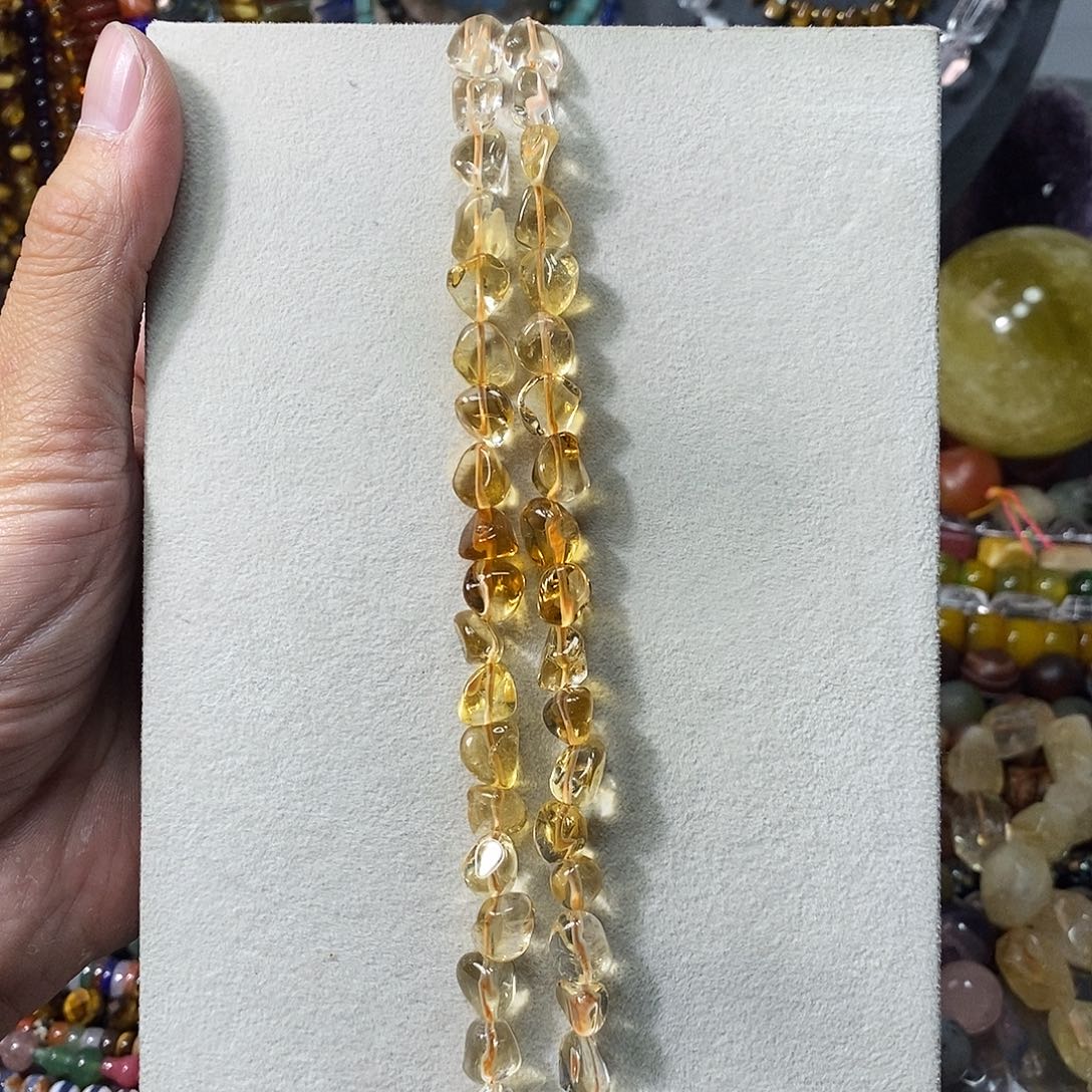 石英质玉未镶嵌，天然黄水晶随行糖豆10mm渐变，短条，