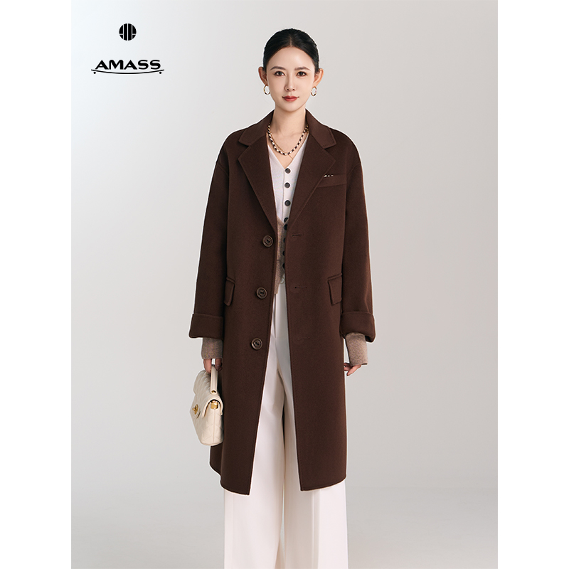 AMASS/阿玛施新款女装绵羊毛经典轻奢风中长款双面呢外套女540058