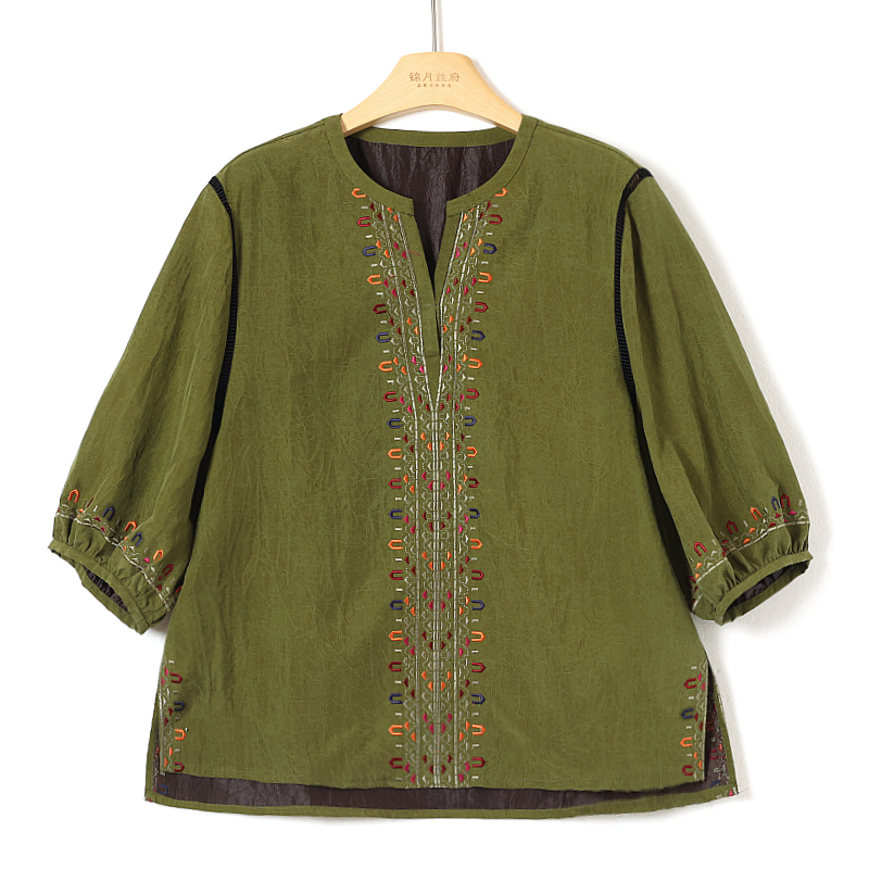 龟裂纹香云纱桑蚕丝上衣锦月丝府FX2880109（28）