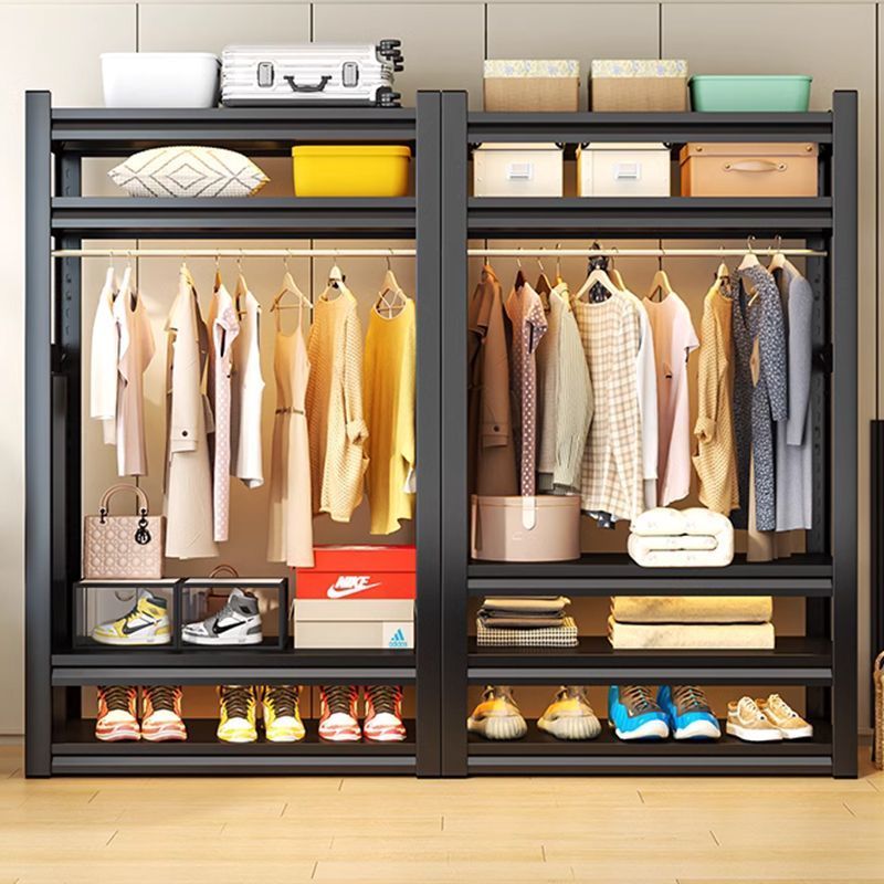 【黑色款】简易衣柜家用开放式挂衣架服装店展示架衣物收纳金属架子