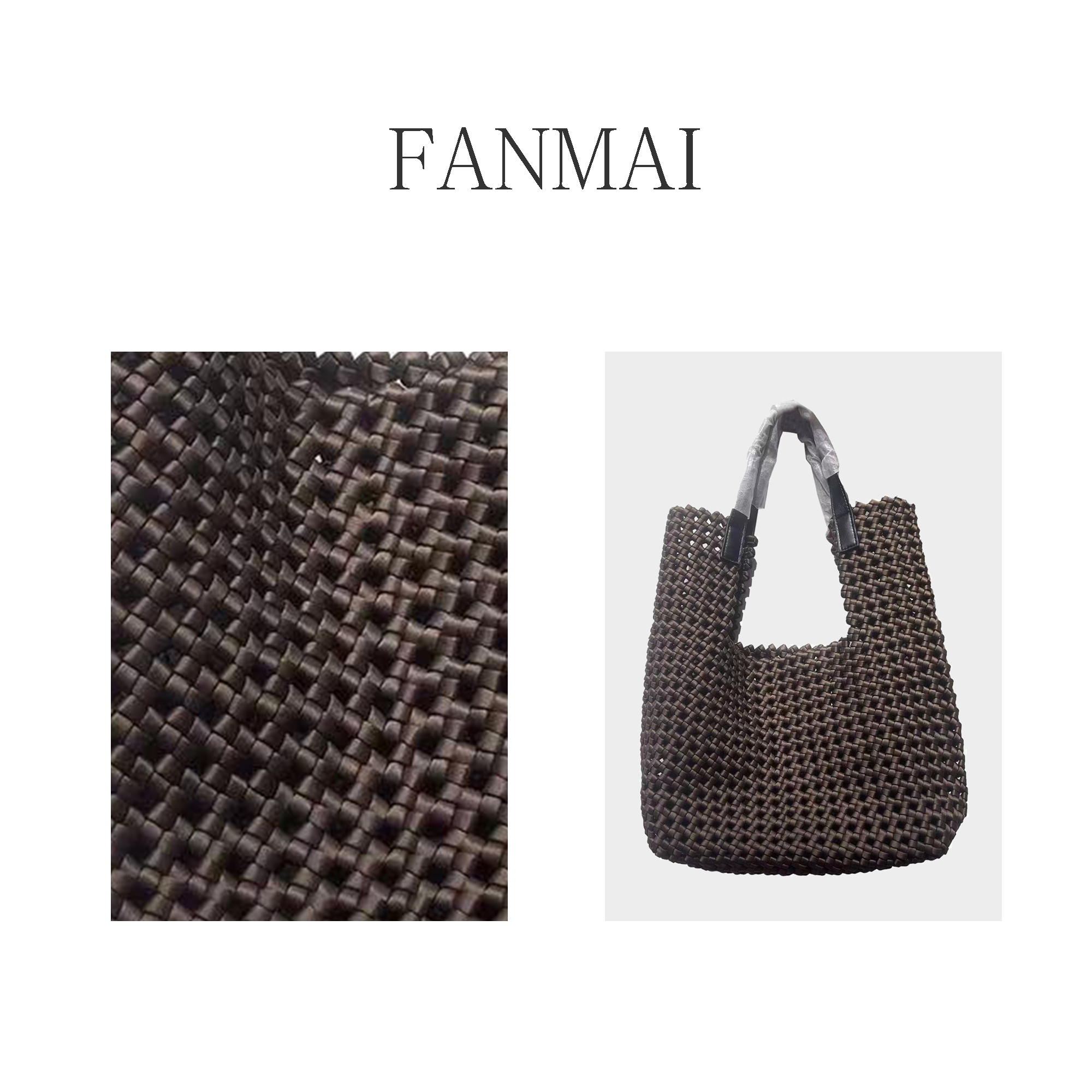 夏上新绸缎拼接头层牛皮手工编织又酷又飒大容量通勤托特单肩包