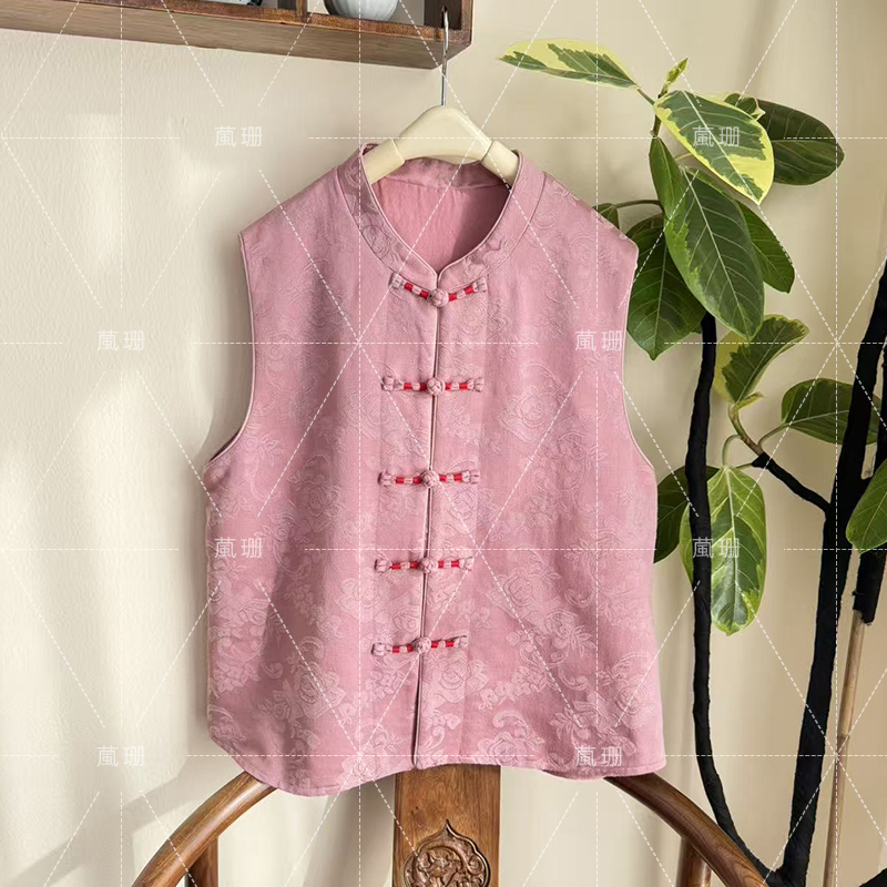 【云锦马甲】秋季老布提花复古竹节盘扣马甲背心52568