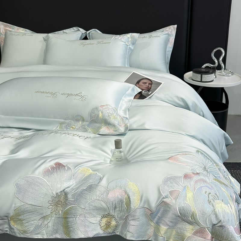 富安娜轻奢高档A类长绒棉全棉四件套纯棉花被套床单床笠床上用品