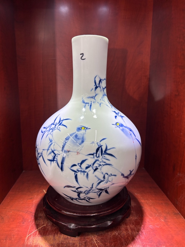 青花白瓷精美大号手工复古瓶装花鸟天球瓶客厅装饰花瓶陶瓷