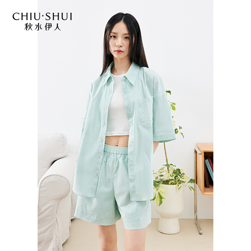 【大叔女装】秋水伊人A字版纯色套装女装百搭上衣短裤623204A010347