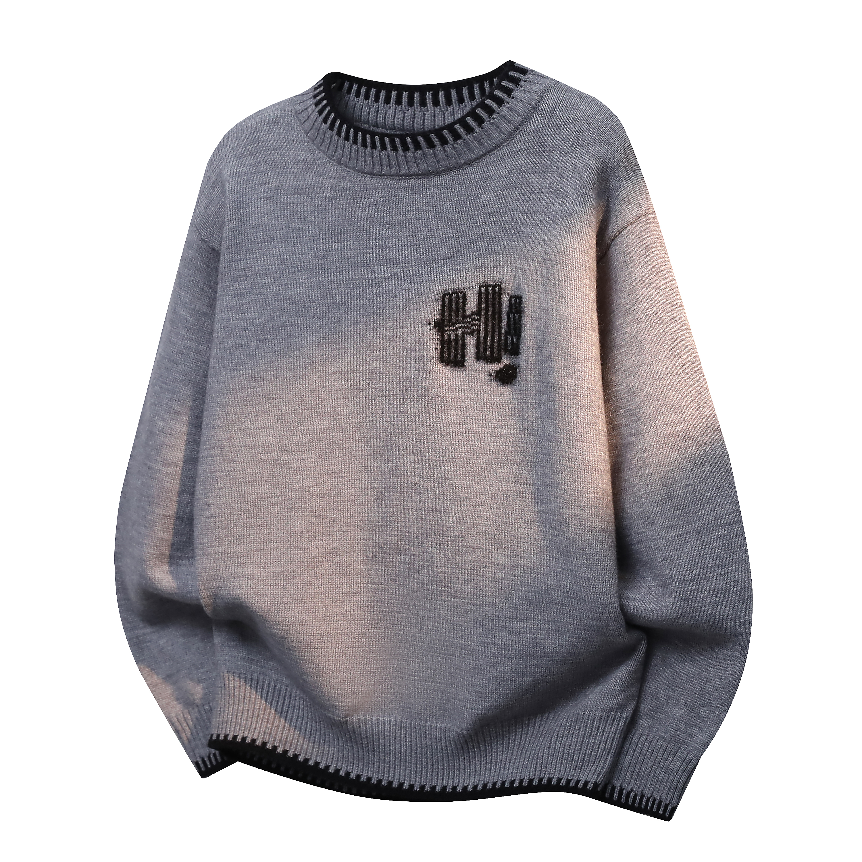 圆领秋冬毛衣针织衫提花宽松针织男士时尚绗缝休闲韩系慵懒风毛衣