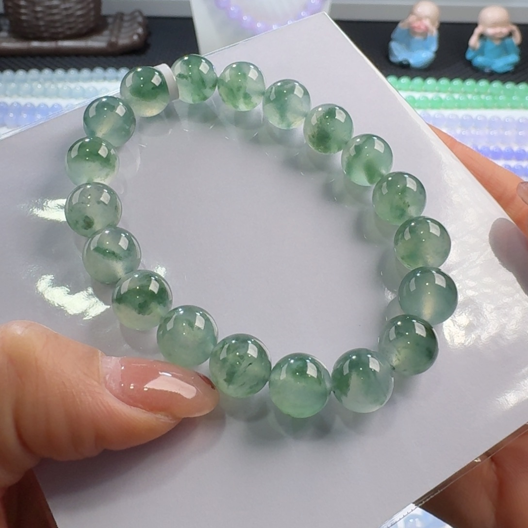 翡翠手链未镶嵌高冰绿野仙踪飘花单圈9.8mm