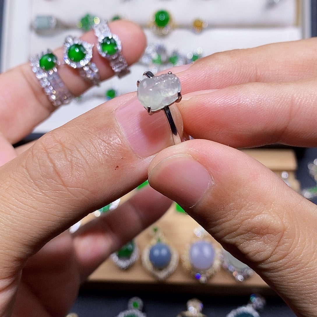 银S925镶嵌戒指翡翠哈*6戒指