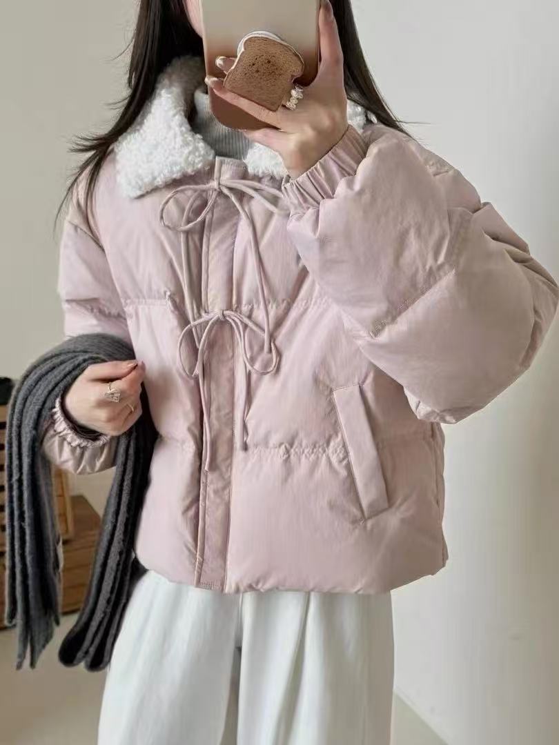 【mw1488】2025冬新款羽羽服女羊羔毛翻领显瘦加厚外套