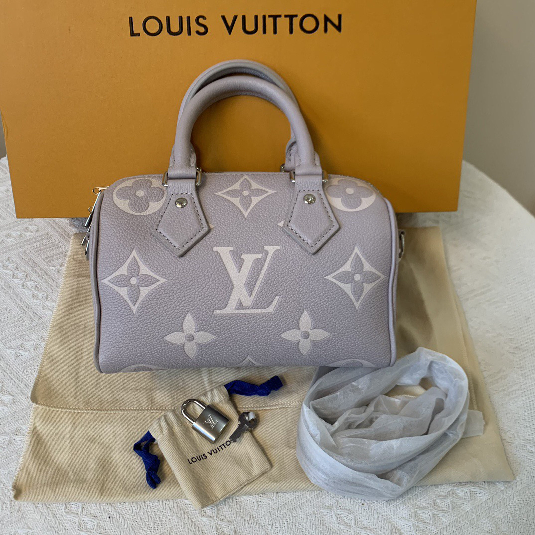 未使用 LouisVuitton/路易威登 全皮款灰紫色speedy 20
