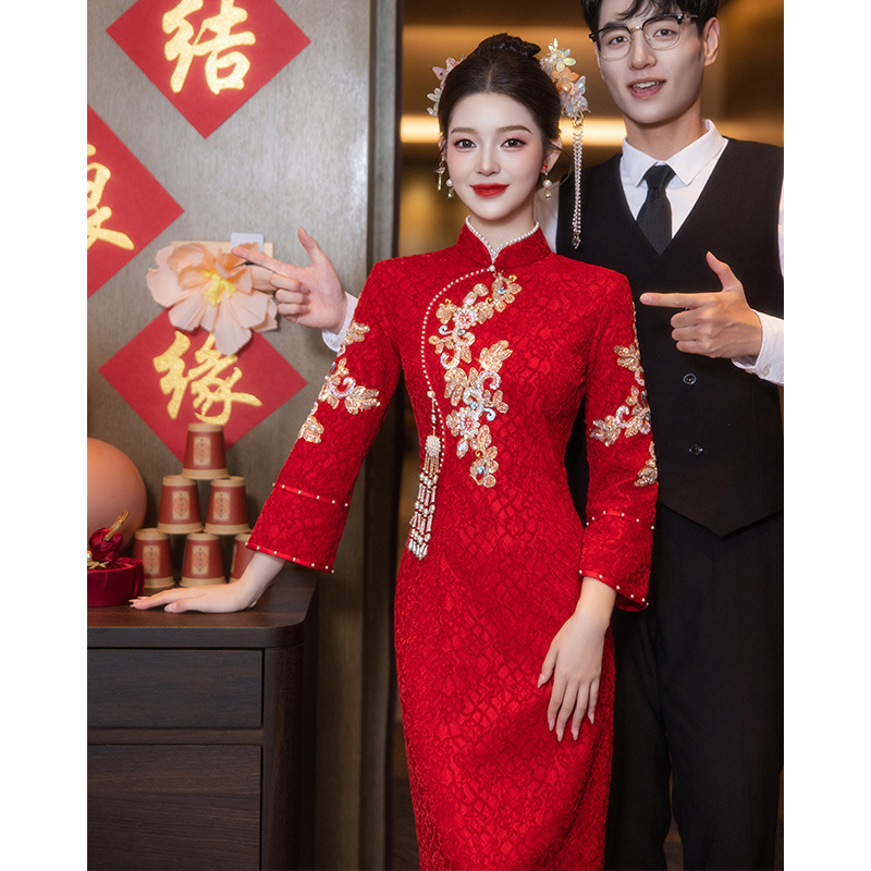 敬酒服2025新款酒红色新中式结婚便装订婚礼服女回门新娘春款HY