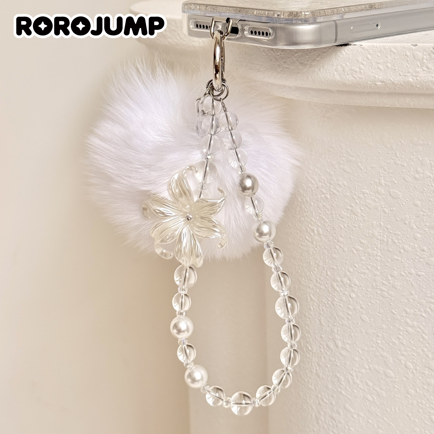 肉肉酱蝴蝶结水晶球可拆卸短手机挂绳串珠挂链可爱花朵百搭配饰