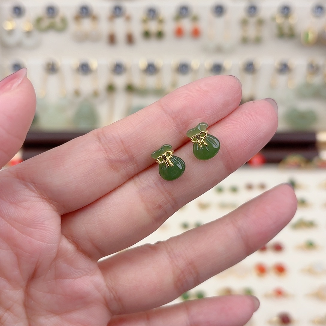 银S925镶嵌和田玉耳饰