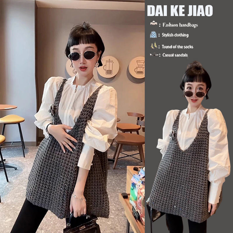 2025春季新款韩版法式休闲气质女装宽松衬衫设计感针织马甲两件套