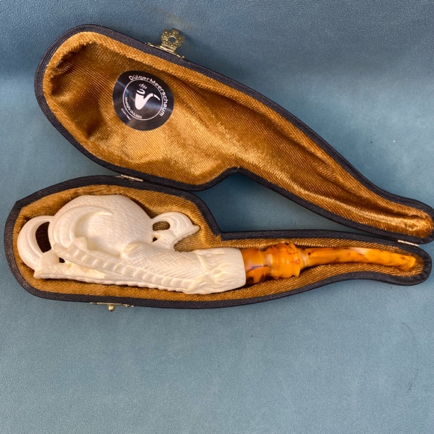 土耳其原装进口原石雕刻海泡石龙抓蛋烟斗手工雕刻烟斗