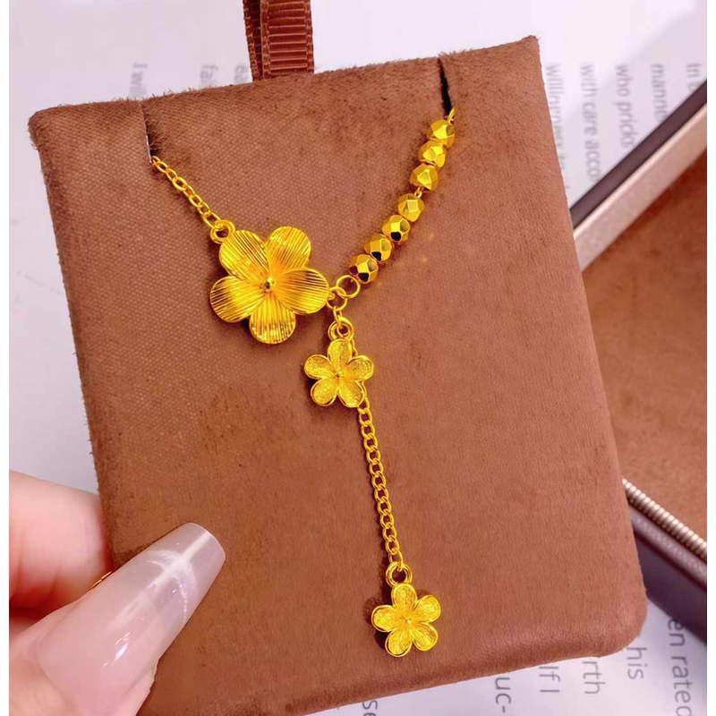 铜合金项链 碎金流苏桃花项链金色精美经典时尚气质不掉色坠链