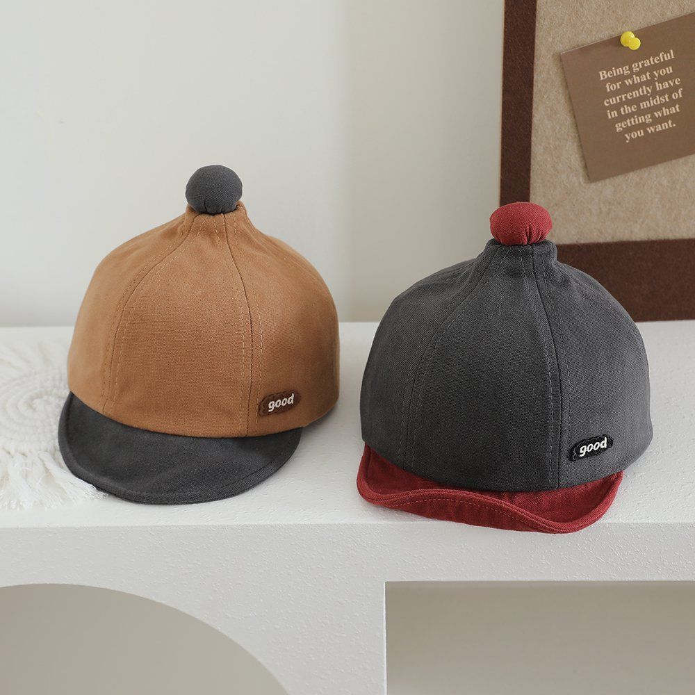 春秋帽子婴幼儿软檐鸭舌帽拼色复古秋冬短檐帽男女宝宝遮阳防晒帽