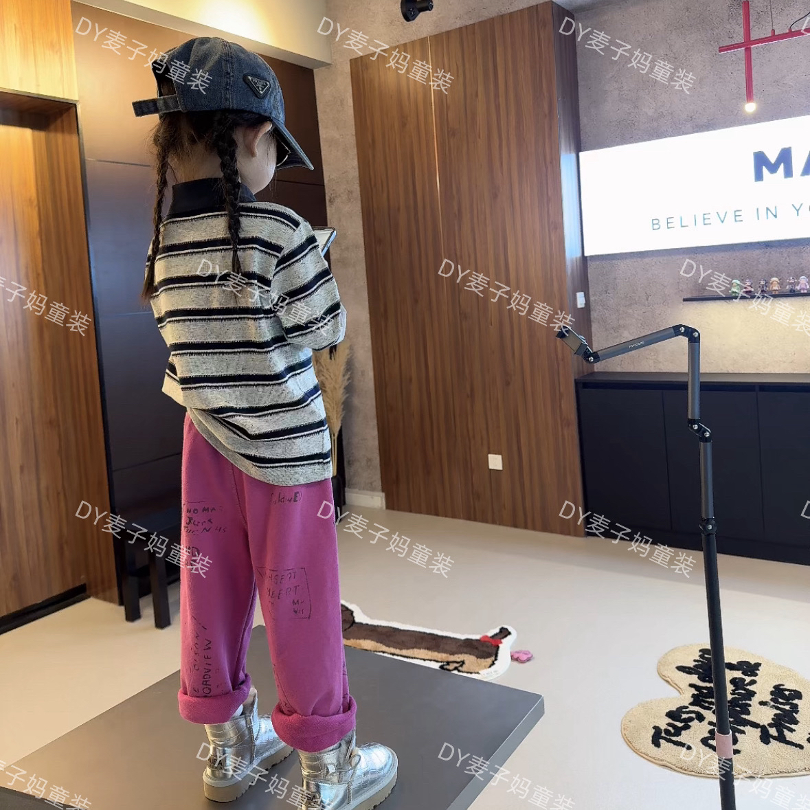 现货MZ.儿童日系中性定制款满印毛圈休闲直筒裤079