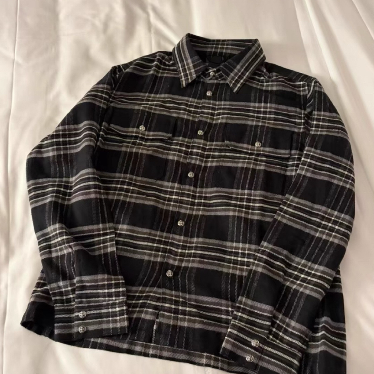 未使用 Chrome Hearts/克罗心 XL码 Work Dog 黑白条纹格子衬衫