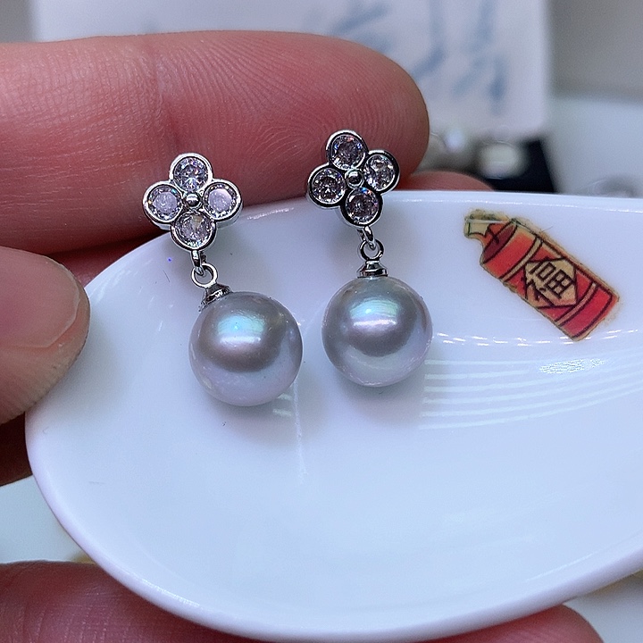 银S925镶嵌耳饰淡水珍珠