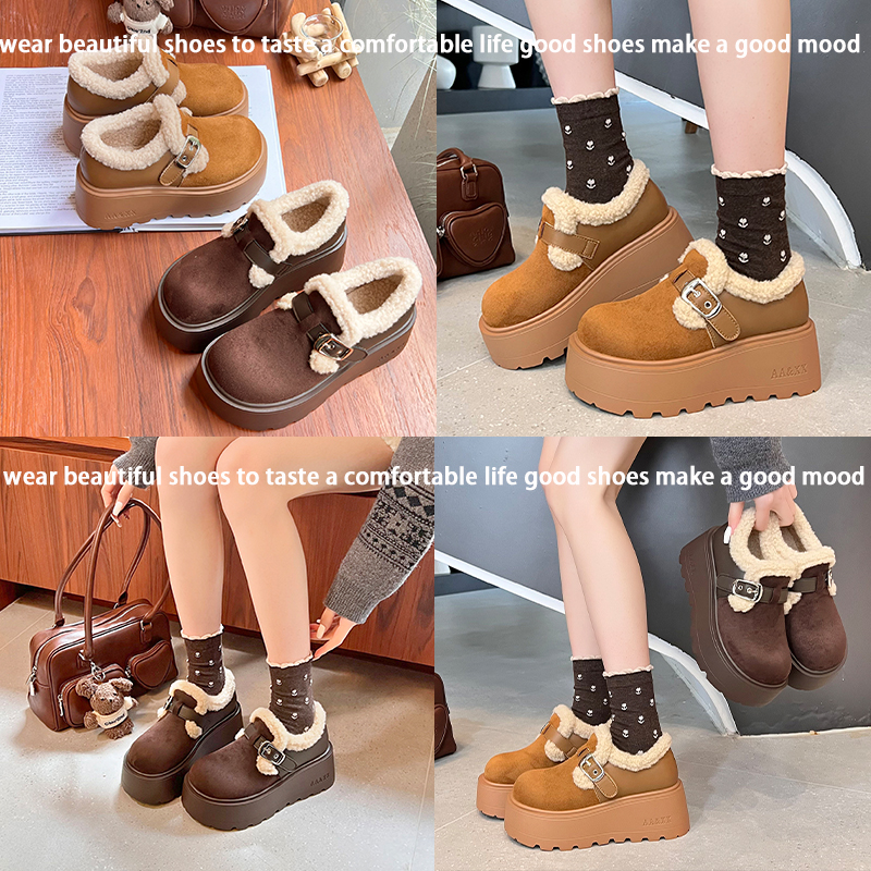复古小个子厚底加绒勃肯鞋女2025冬季新款时尚大头一脚蹬毛毛棉鞋