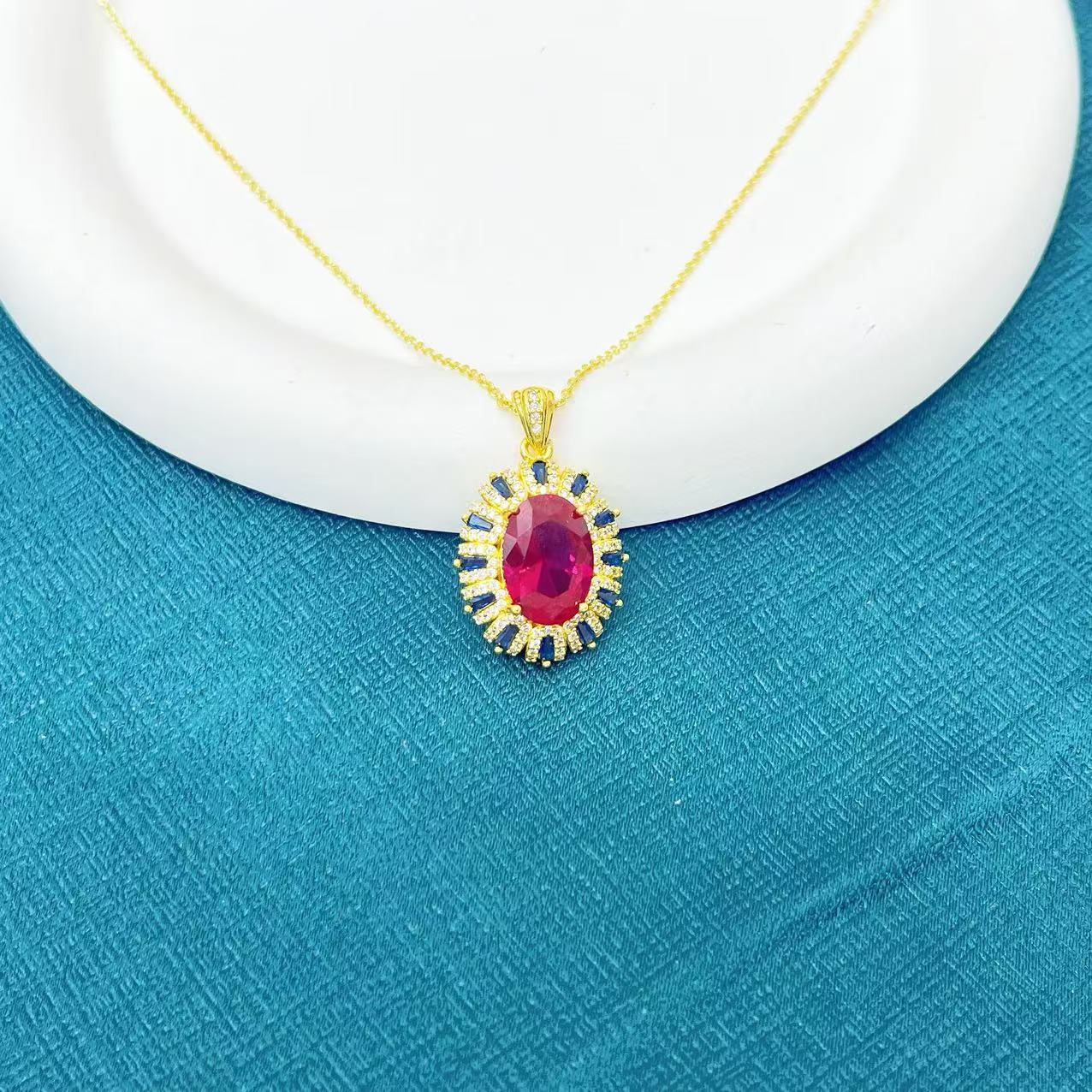 培育红宝石【月亮】高端珠宝培育红宝石豪华吊坠K549