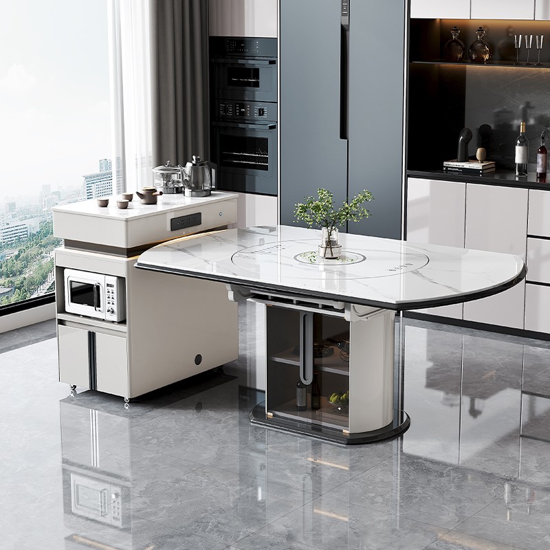 多功能智能岩板可伸缩移动岛台餐桌一体可移动带万向轮方便移动