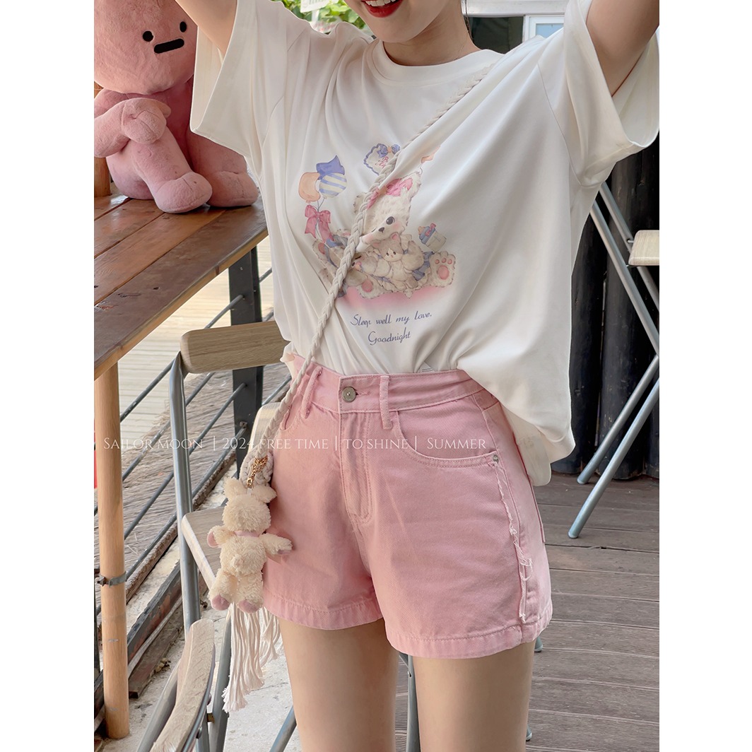 妖精的美美 【草莓青苔】夏季辣妹休闲百搭牛仔短裤