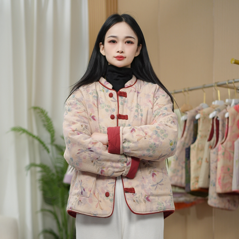 【100%棉】2025冬季新款落肩款小立领宽松阔版棉花棉衣外套女