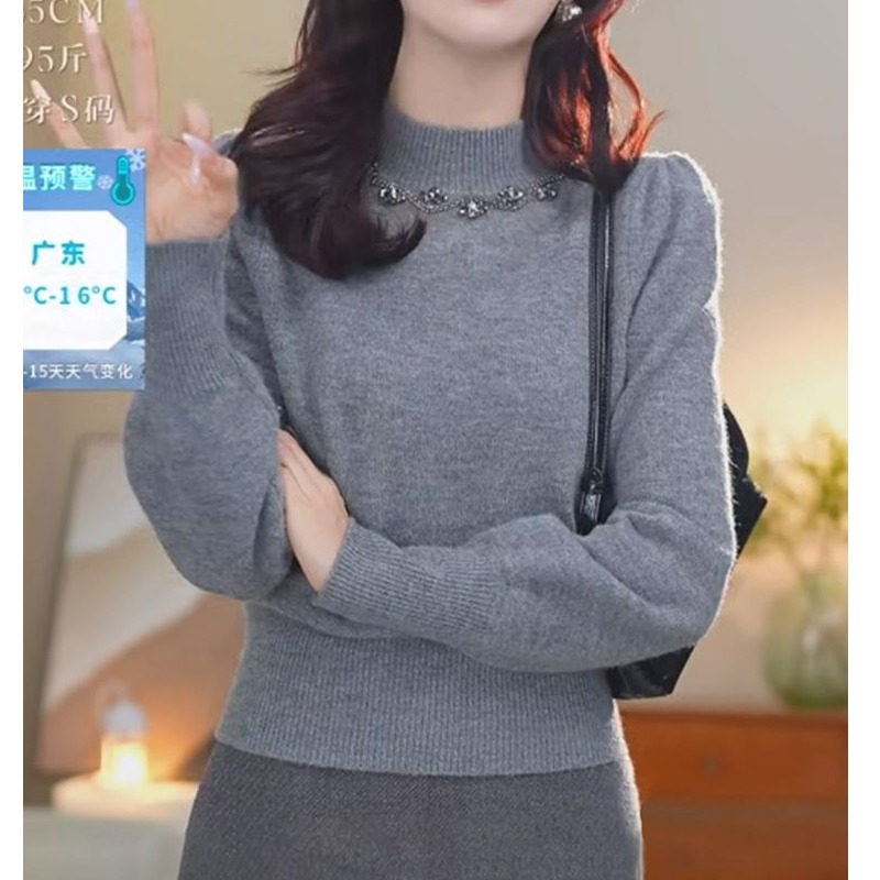 高级感镶钻半高领短款针织毛衣秋冬季2025新款百搭洋气打底衫3510