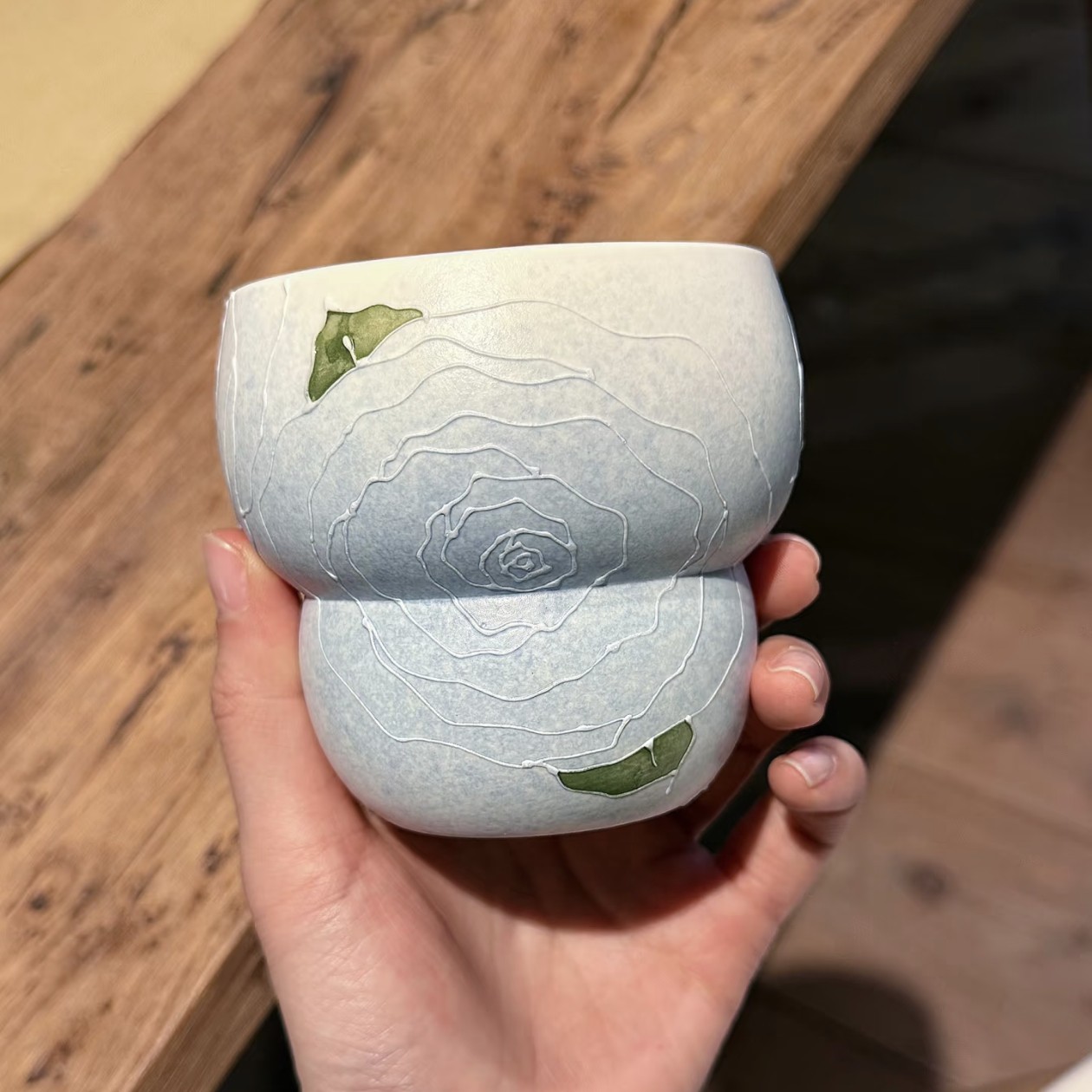 壹心设计师款蓝葫芦手握杯立体堆雕玫瑰咖啡杯300ml左右茶杯茶具