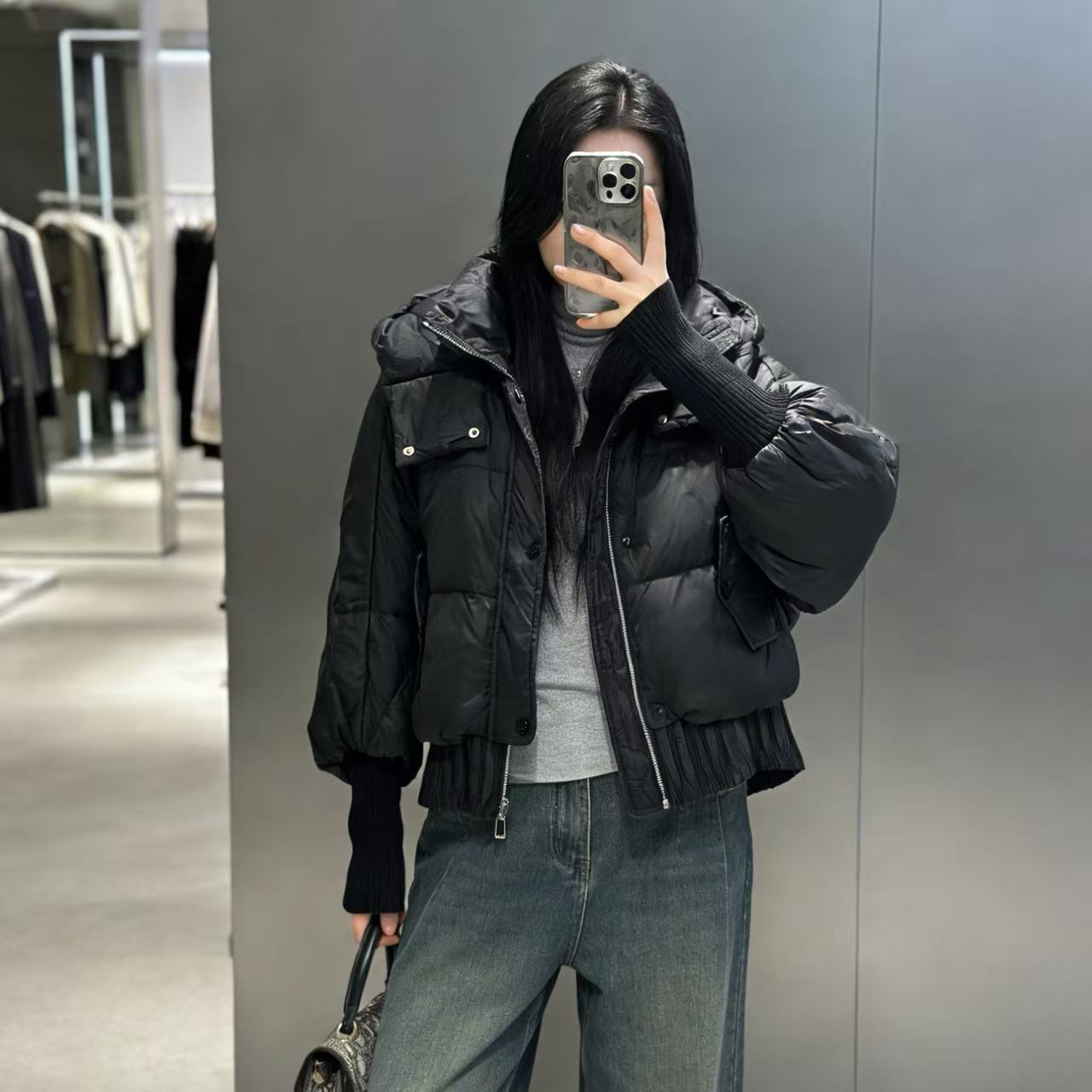 YK M长63防风收口纯色简约保暖连帽羽绒外套 5071