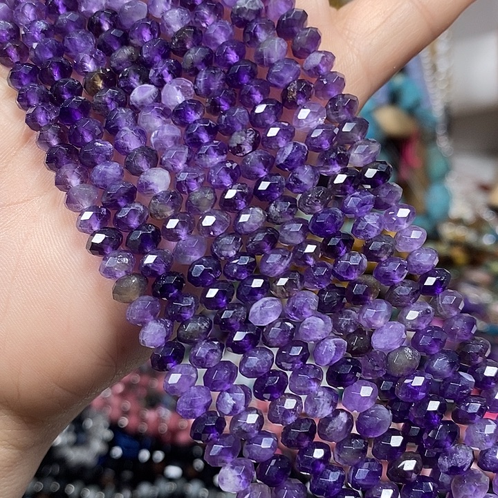 玛瑙/玉髓未镶嵌珠宝半成品天然紫水晶切面车轮卡6mm