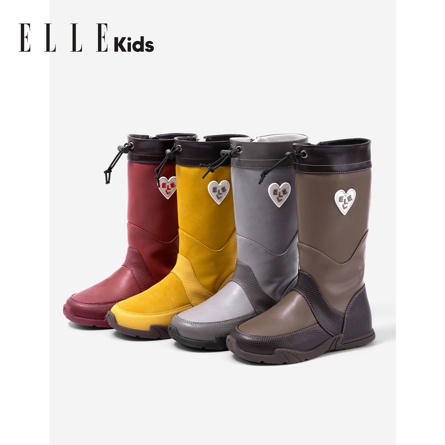ELLEkids童靴 皮靴女童2025秋冬新款儿童靴子格雷长靴中大童雨靴